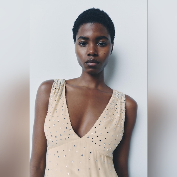 ZARA Woman Collection Short Mini Dress With Rhinestones Small - Picture 6 of 11